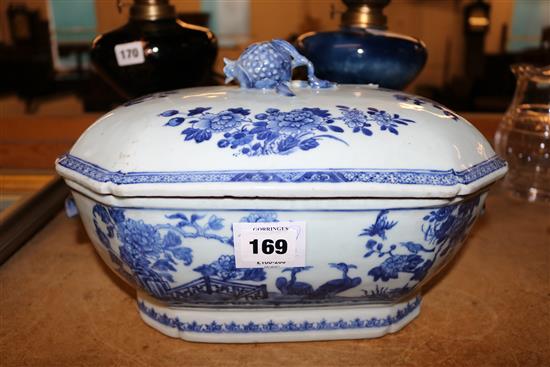 A Chinese export blue and white tureen and associated cover, Qianlong period, 34cm, restored(-)